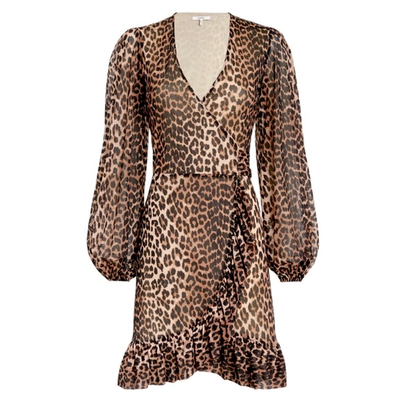 GANNI Leopard Print Mini Wrap Dress — Small - Picture 1 of 8